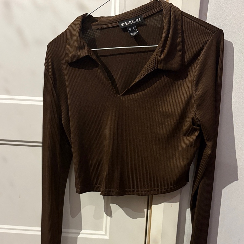 Essentials Chocolate Brown Ribbed Button Down Shirt